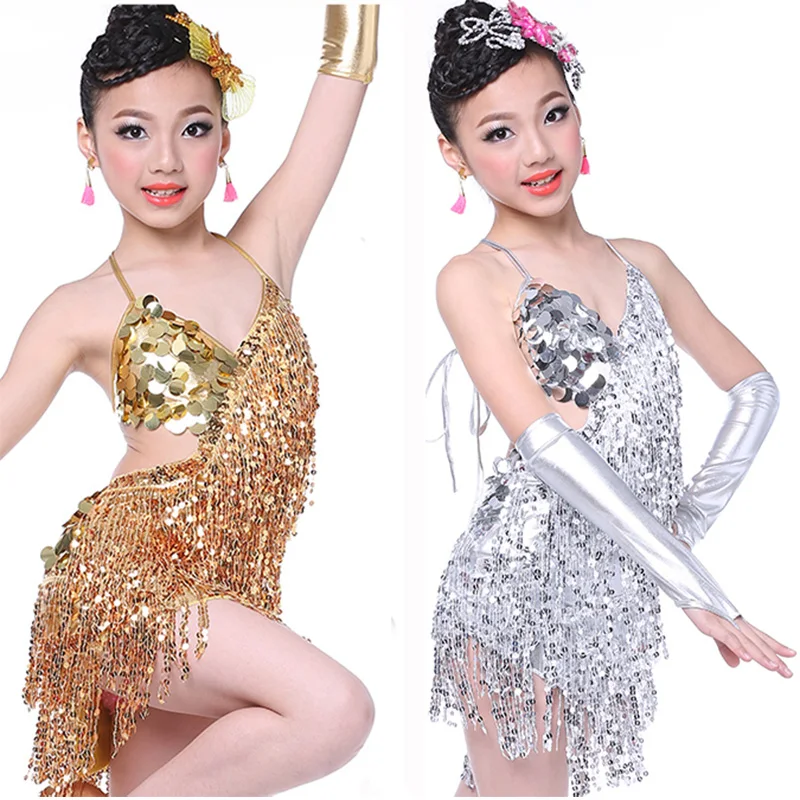 

Child Kid Children Professional Latin Dance Dress for Girls Ballroom Dancing Dresses for Kids Sequin Fringe Latin Salsa Tassel
