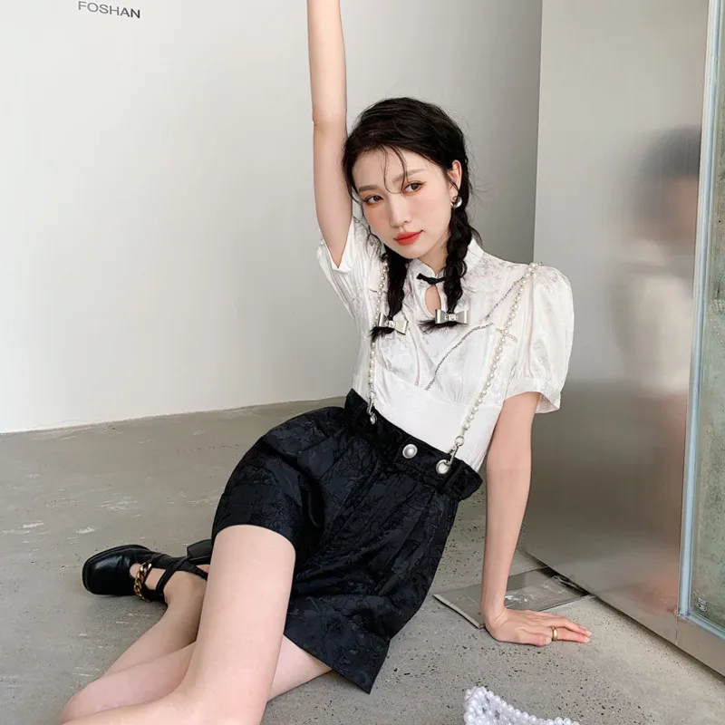 

LANMREM 2021 New Arrivals Solid Color Korea Style Suit Short Sleeve Summer For Female Fashion All-match Tassel Vintage 2T1397