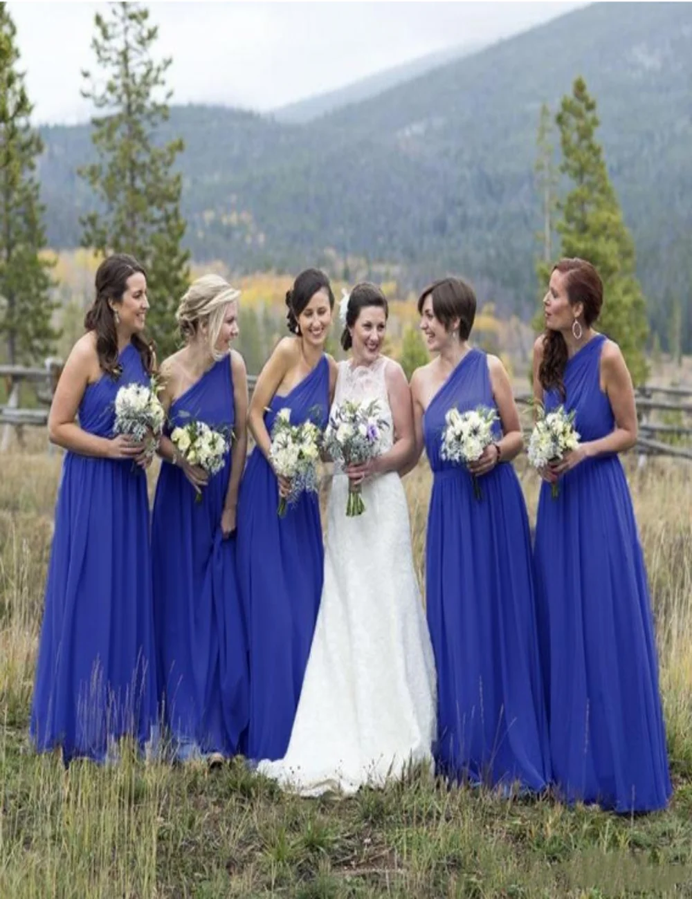 

New One Shoulder Chiffon Floor Length Bridesmaid Dress