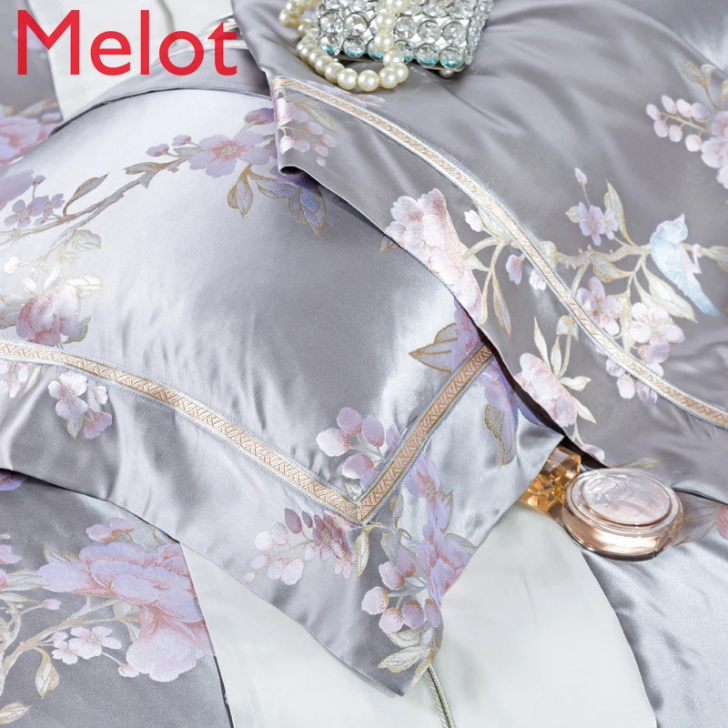 

Silk Embroidery Four-Piece Luxury Yarn-Dyed Real Silk Quilt Cover Mulberry Silk High-End Bed Cover comforter bedding sets
