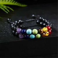 fashion beads jewelry chakra 7 braided stone rock yoga bracelet lava