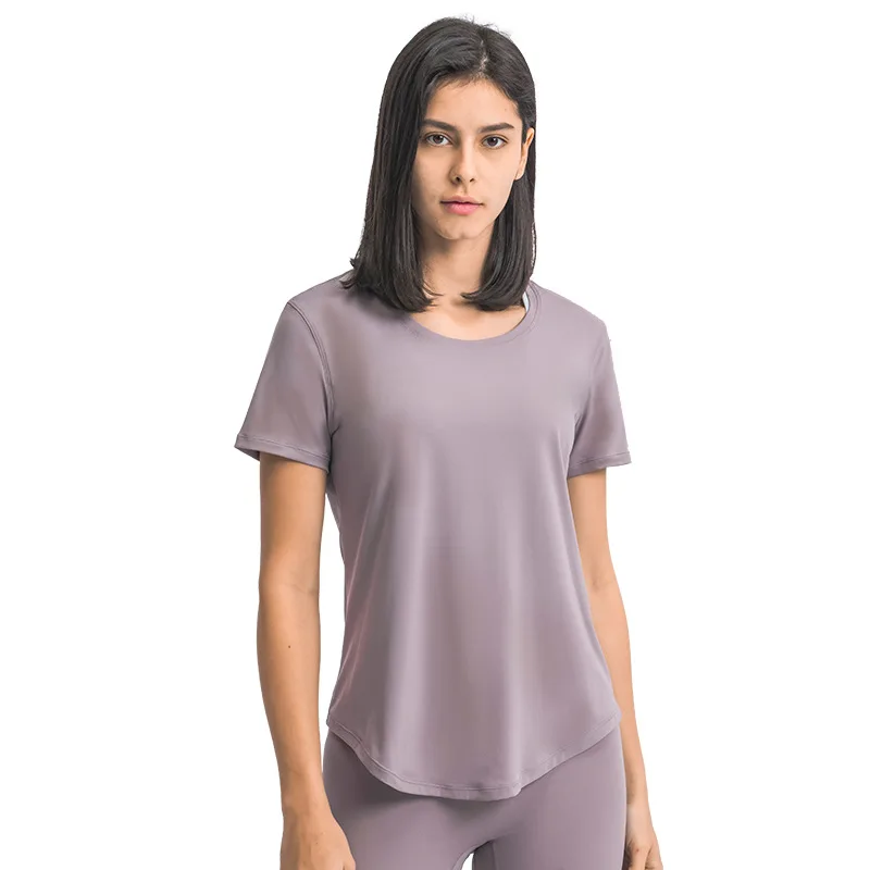 

Summer New Simple and Loose Sanding Yoga Short-sleeved Lightweight Breathable Sports Running Fitness Clothes Women Workout Top