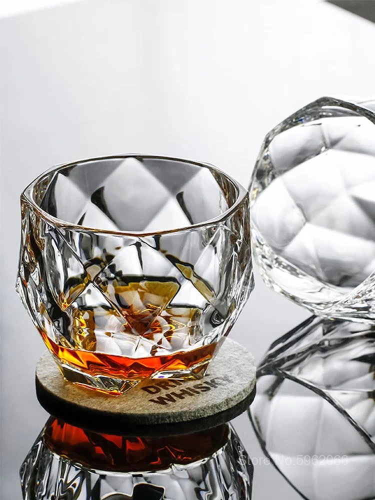 

Salloping Horse Diamond Cutting Crystal Old Fashioned Whiskey Glass European Classical Thick Heavy Brandy Snifter Rock Glass Cup