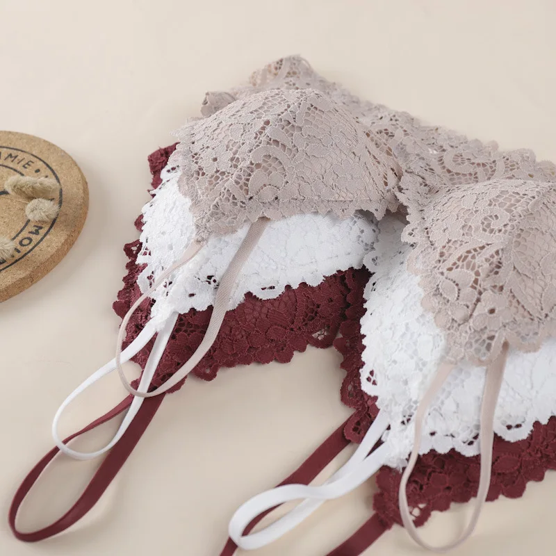 

Lace Bralette Bras For Women Triangle Bra Brassiere Thin Underwear Seamless Gathered Sexy Lingerie French Floral Lace Bra