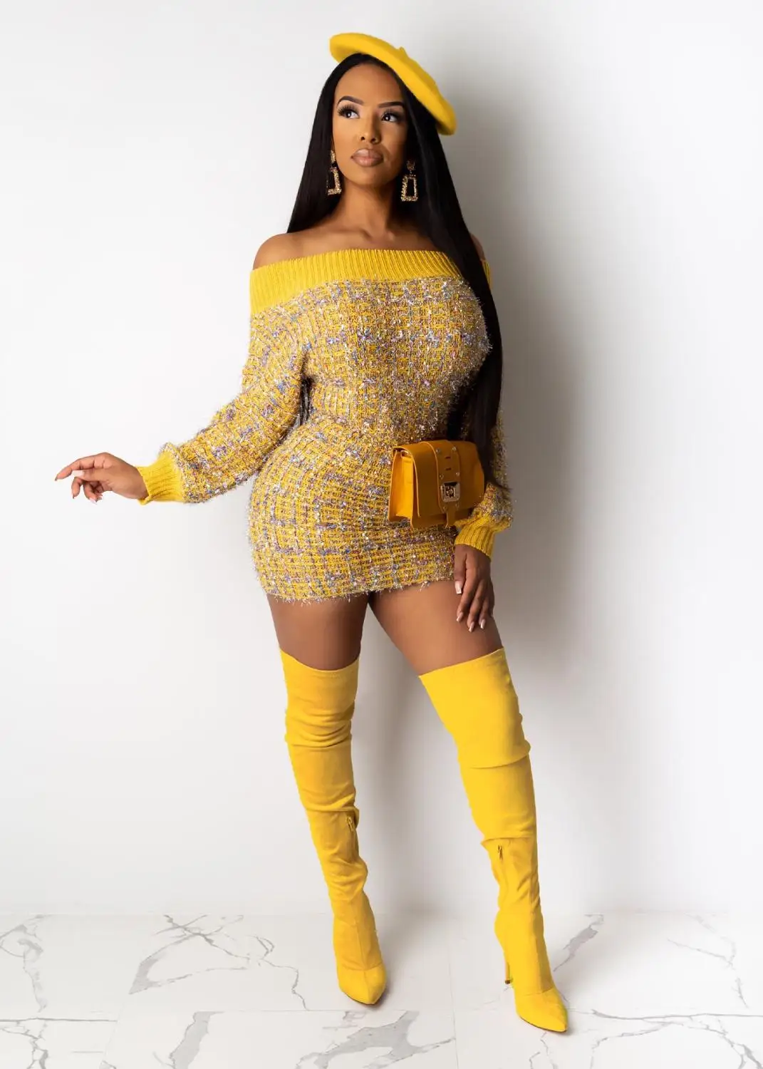 ADFVAT шикарные пикантные свитер платье для женщин Слэш шеи узкие с длинным рукавом