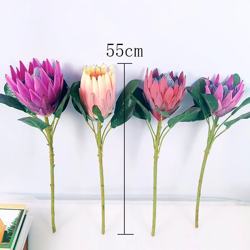 

Luxury Artificial Flower Africa Protea Cynaroides Silk King Flowers Branches Fake Flores for Home Decoration Wreath Plants Flora
