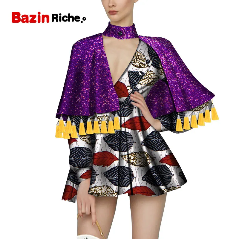 Two Pcs Skirt Suit Glitter Crop with Yellow Tassel & Short Skirt Sexy Lady Clothing Above-Knee Fashion Women Skirt Sets WY6578