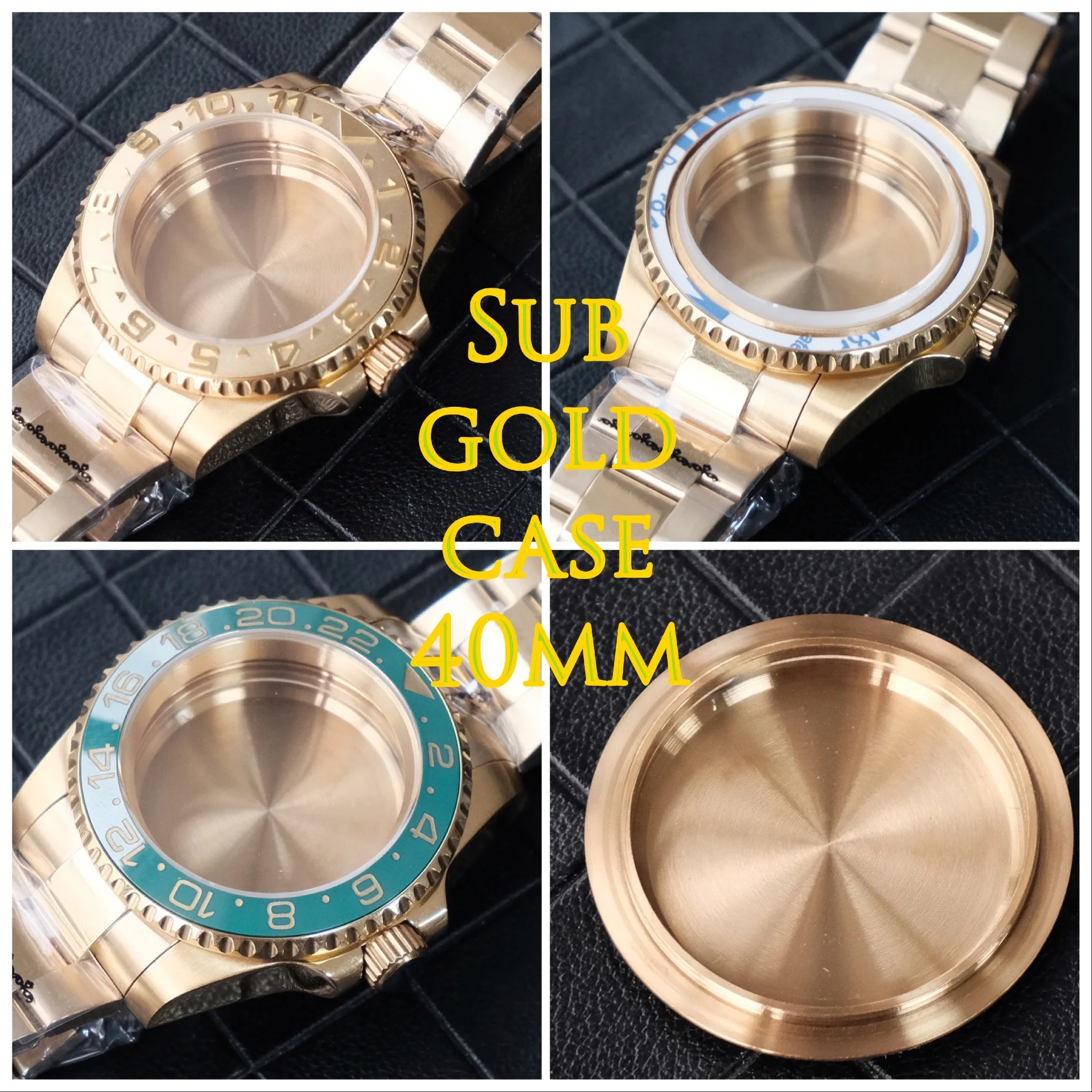 

40mm Sub Stainless Steel PVD Gold Case NH35/NH36 Movement Watch Sapphire Glass Mod Accessories 28.5mm Dial Adjustable Watchband
