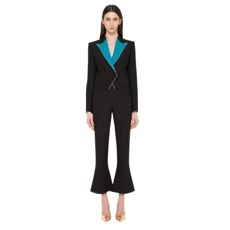 

Office Ladies women's pantsuit Red Pink Business Classic Double-breasted Buttons Nine Blazer Pants Set Two Piece Formal Suits
