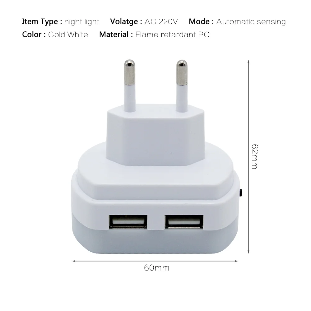 Адаптер питания с 2 USB-портами вилка европейского стандарта 220 В переменного тока