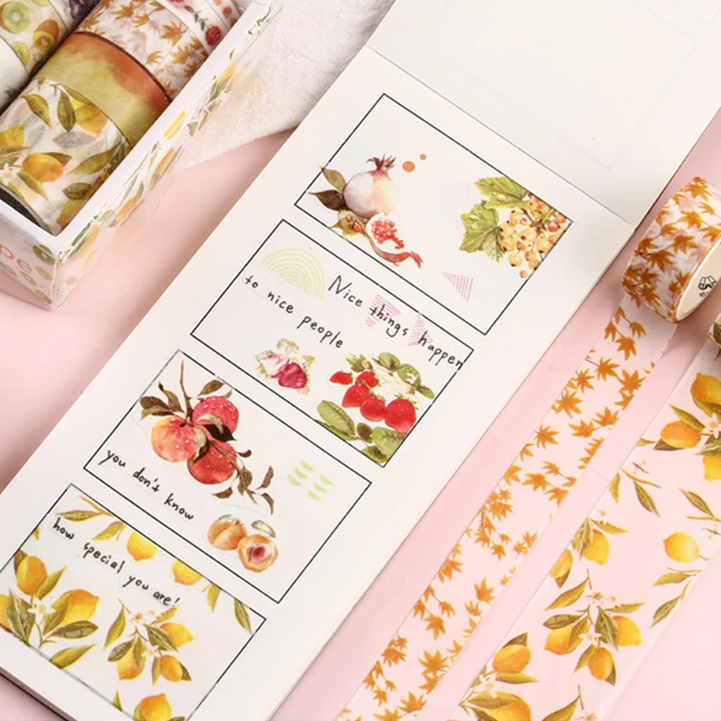 

10Roll/Box DIY Hand Account Tape Sticker Hand-painted Multi Purpose Small Fresh Decoration Stickers Note Gift Box Paper