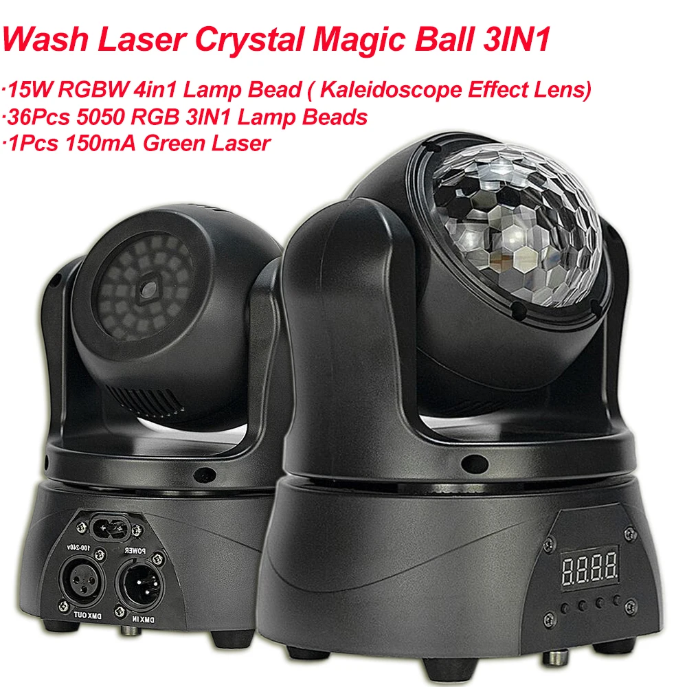 Mini LED Wash Laser Crystal Magic Ball 3IN1 Moving Head Light DMX 512 Party Disco Club KTV DJ Effect Lighting Show