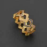 geometric prismatic ring plated in 18k gold inlaid colored zircon ring for womens jewelry to attend wedding banquets