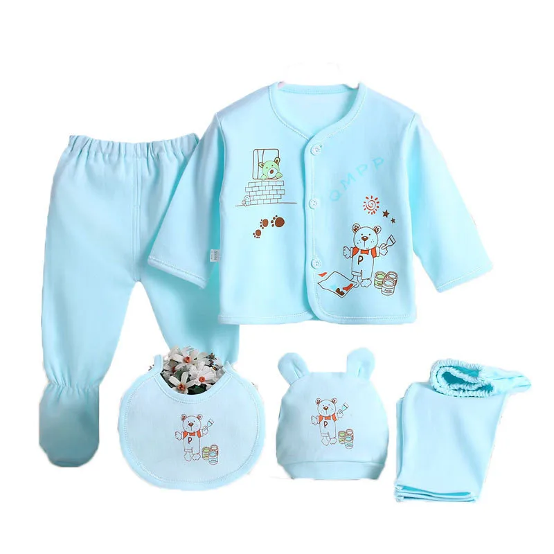 

(5pcs/set) 0-3M Autumn Newborn Baby Unisex Clothes Underwear Animal Print Shirt Pants 2PCS Boys Girls clothing Cotton Soft Suits