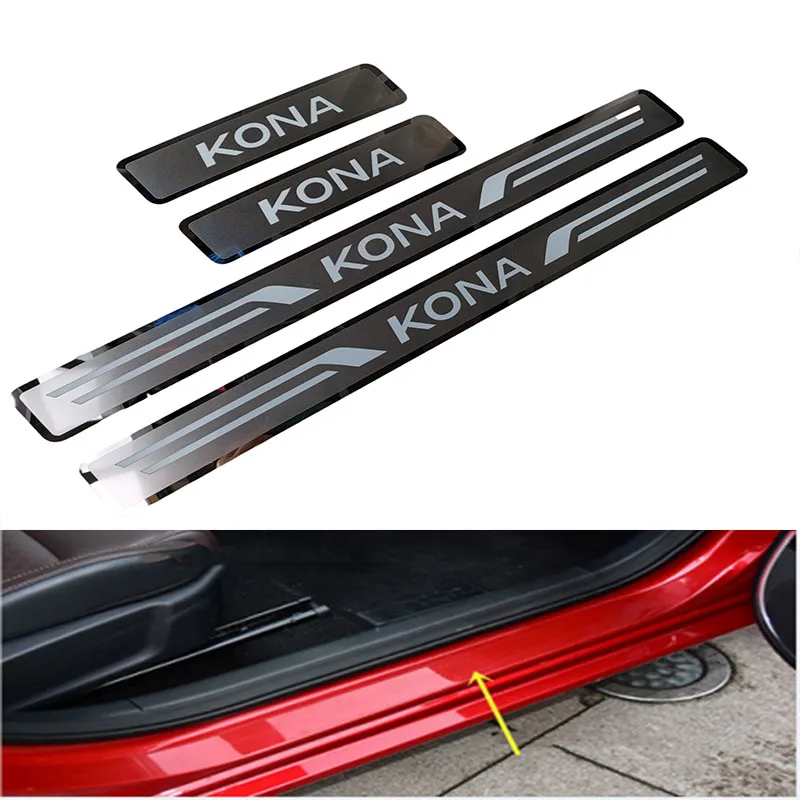 

For Hyundai Kona2018 2019 2020 2021 Door Sill Scuff Plate Trim Stainless Threshold Kick Pedal Stickers Car Accessories