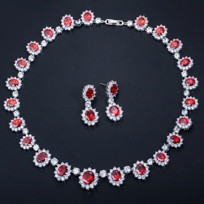 

AGLOVER Zircon Snowflake Pendant Necklace & Earrings Silver Colour For Women Statement Wedding Party Jewelry Set Couple Gift