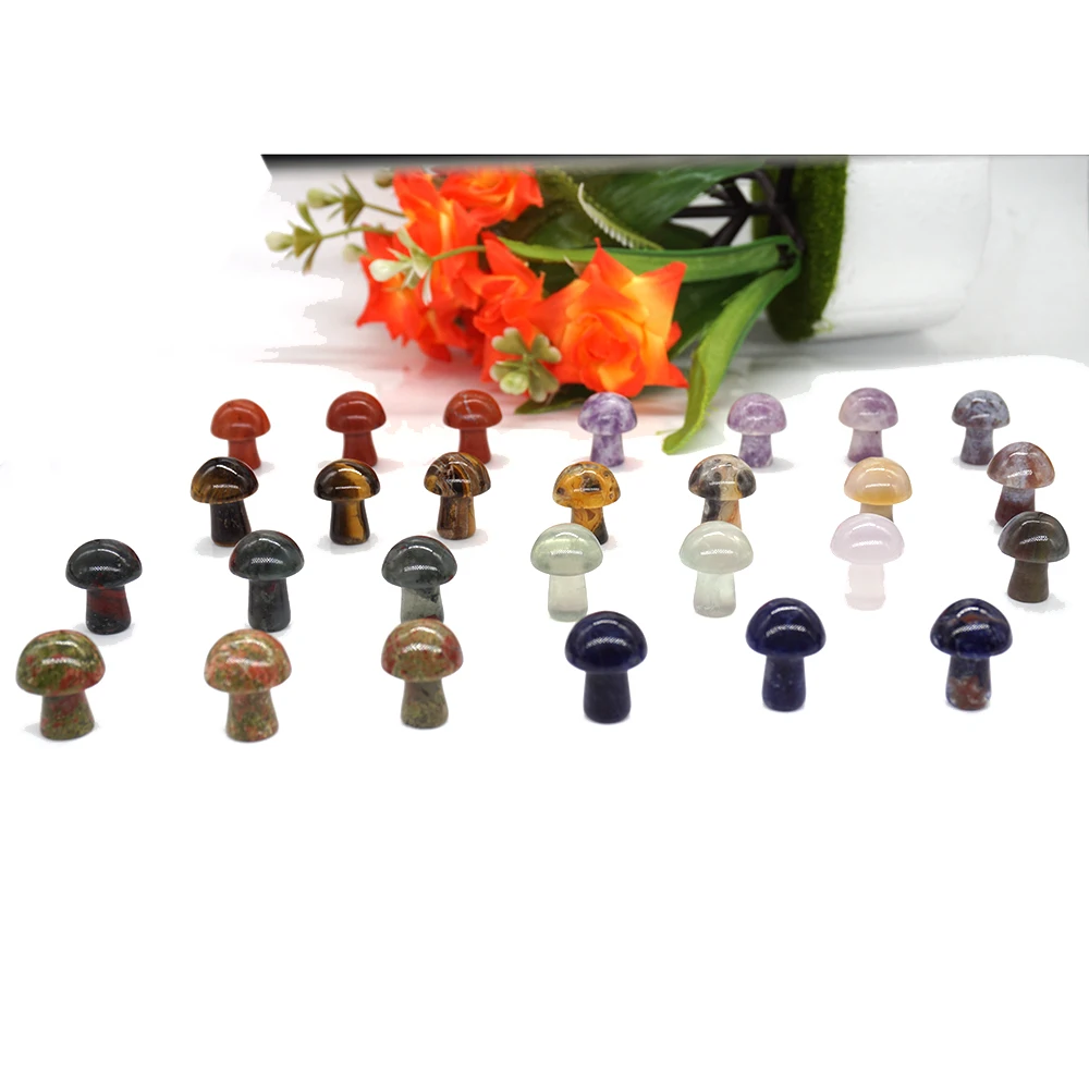 

20PCS/ Set 20MM Mini Mushroom Figurine Natural Stones Carved Crafts Decor Quartz Healing Crystal Statue Lots Items Wholesae Bulk