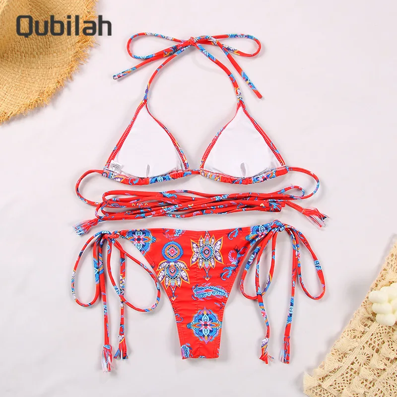 

Paisley Triangle Halter Thong Bikini Swimsuit Swimwear Bikini Beach Tunic Women's Swimwear 2021 Women Beach Swimsuit Bikini