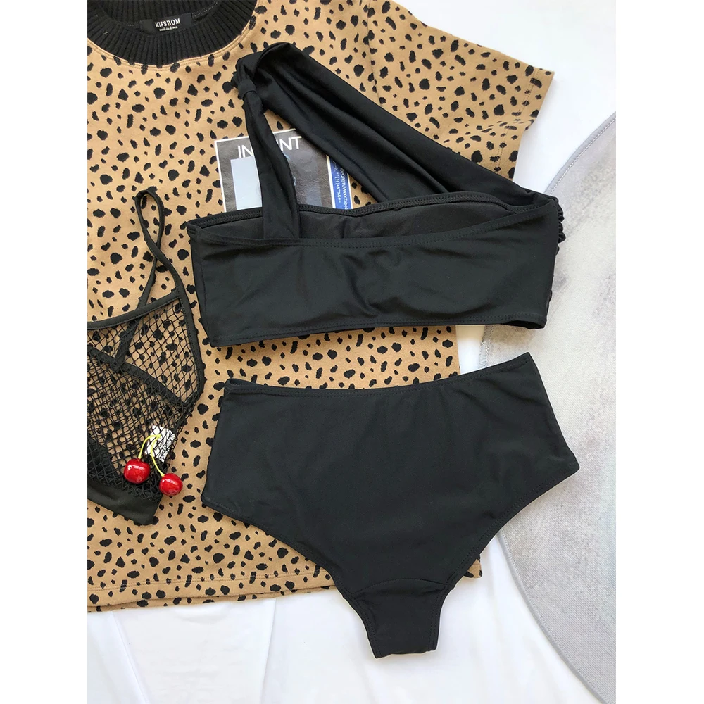

2021 Sexy Solid Bikini Women Swimsuit One Shoulder Swimwear Female Push Up Bikini Set Brazilian Bathing Suits Summer Beach Wear