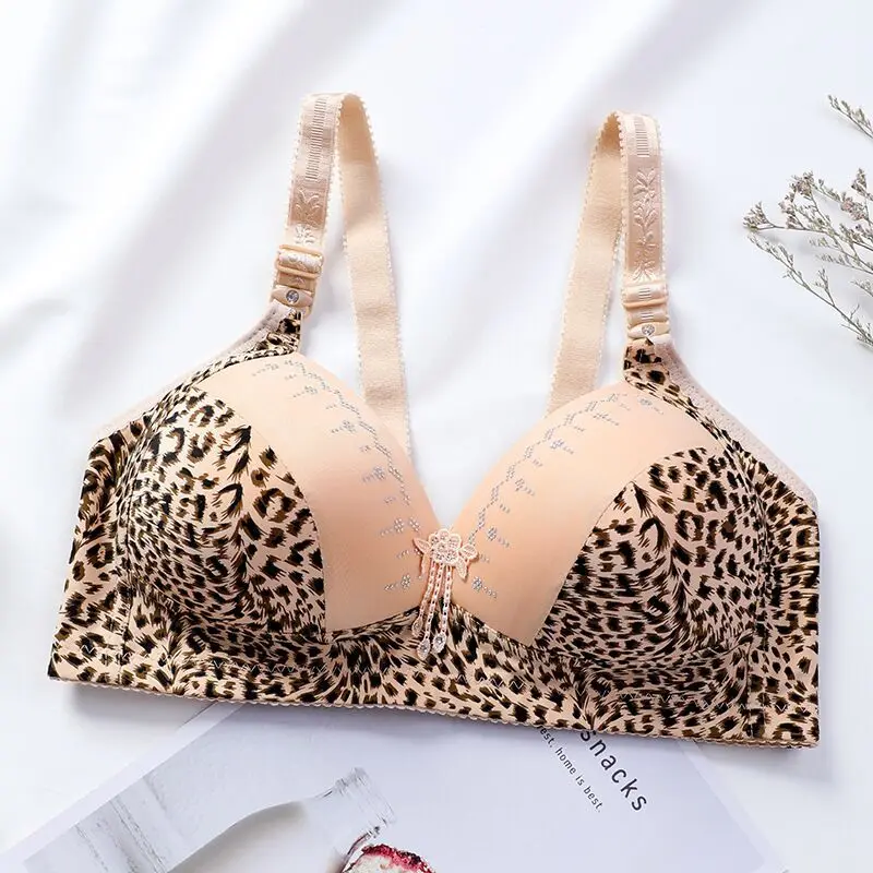 

Free Delivery The New Wireless Bras For Middle Aged Women Plus Size Bra Spring Summer Leopard Print Women'S Bra