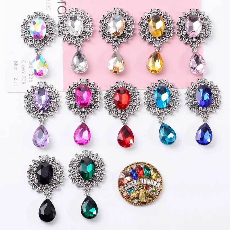 

10 PCS 29x55mm Metal Alloy Crystal Rhinestone Inlaid Jewelry Ornament DIY Hairwear Accessories For Jewelry Making