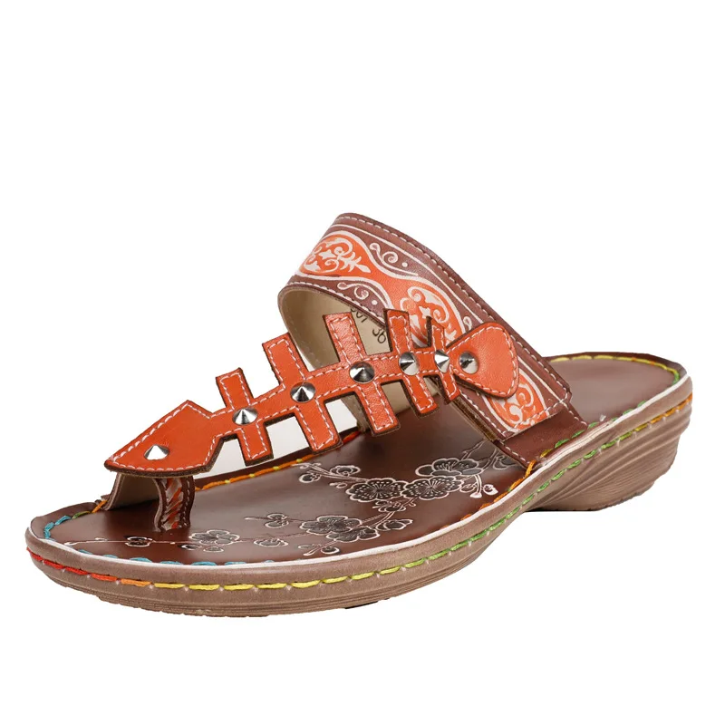 Женские шлепанцы ручной работы Johnature из натуральной кожи на плоской подошве