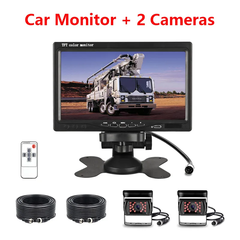 With 2 Backup Camera Jansite 7 ''HD автомобильный монитор заднего вида камеры авиации голова Водонепроницаемый камеры 4 pin экскаватор комбайн грузовик 12-24V обратный iamge - Название цвета: With 2 Backup Camera