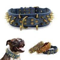 2 wide sharp spike studded leather dog collar pitbull bulldog big dog collar adjustable for medium large dogs boxer pet product