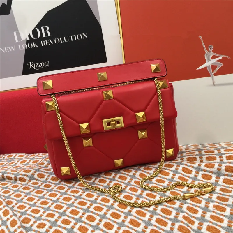 

Luxury star in the same style trending bags 2021 Sheepskin Vintage rivet hand-held square bag chain sling one shoulder lady'sbag
