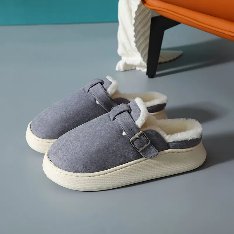 

Women Warm Plush Slippers Winter Indoor Shoes Thick Sole Home Slippers Fur Flats Slip On Footwear Gray Pink Lady House Shoes