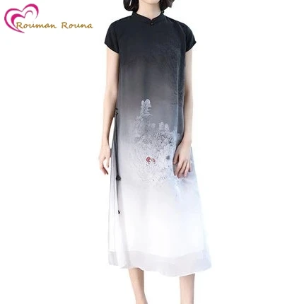 

Silk dress in the long section of silk cheongsam elegant large size 2019 spring and summer new style