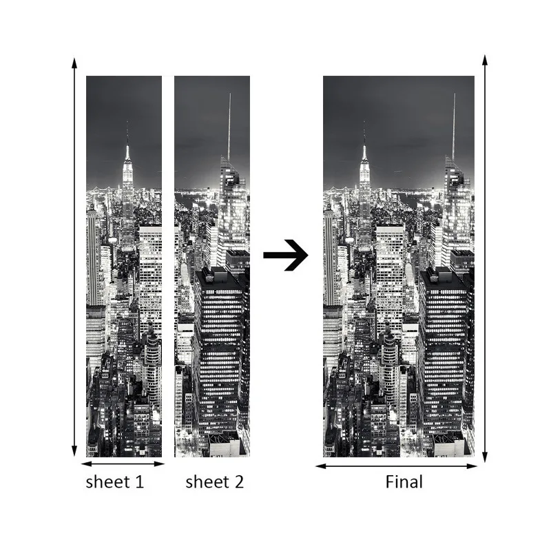 Черно-белая самоклеящаяся виниловая наклейка на дверь в стиле ночного города |