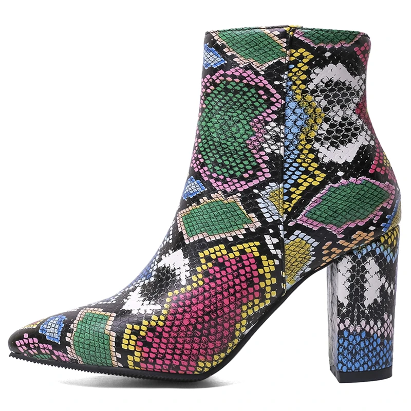 Женские ботинки на молнии ботильоны со змеиным принтом женская модная