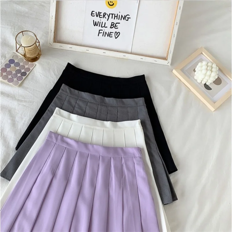 

ECTIC2021 Summer New Korean Casual Wear-Resistant All-Match Thin Mini Skirt Solid Color Pleated A-Line Skirt Short Skirt