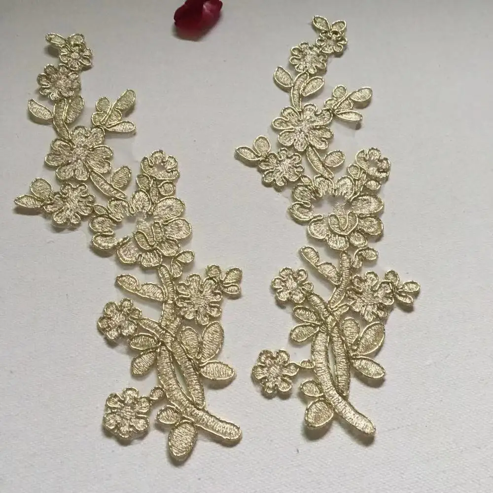 2 шт Золотая нить кружева аппликация патч цветок ткань для одежды Свадебные