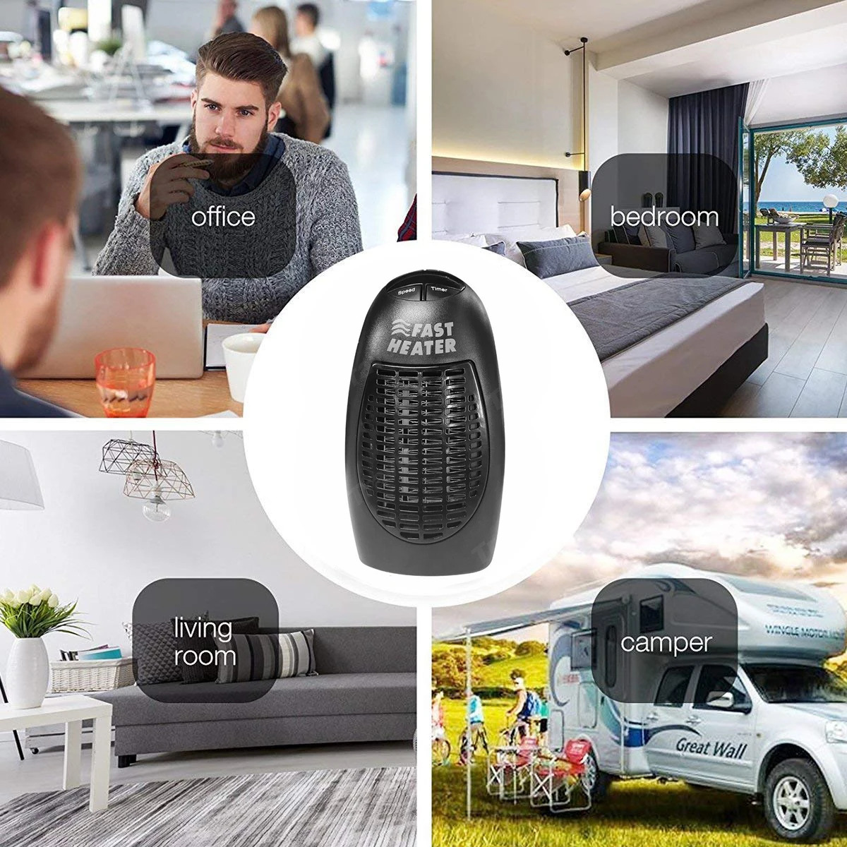 Черный мини обогреватель с электрическими розетками 400 Вт мобильный вентилятора