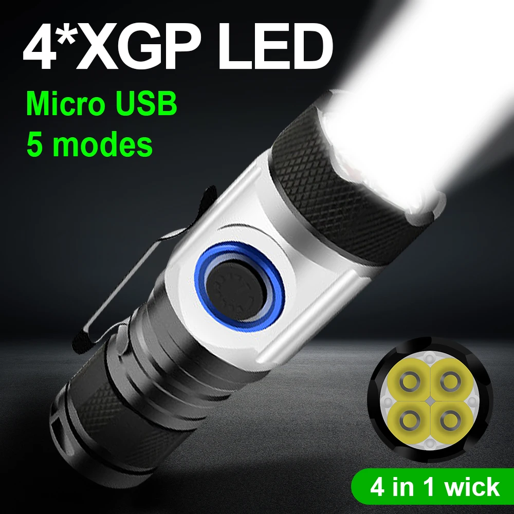 Paweinuo Most Powerful LED Mini Flashlight Torch Light USB Rechargeable Flashlight Use 18650 OR 18350 Battery Waterproof Lantern