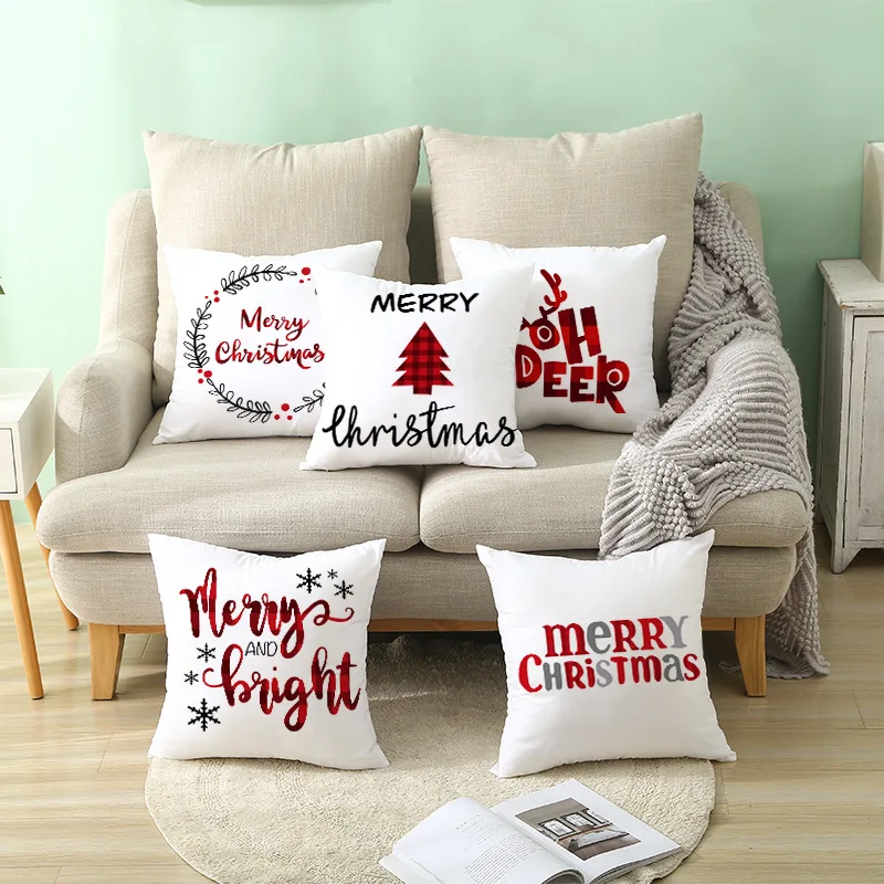 

45cmx45cm Merry Christmas Cushion Cover Santa Claus Elk Decoration For Home Pillowcase Xma Gift Home Happy New Year Navidad 2021