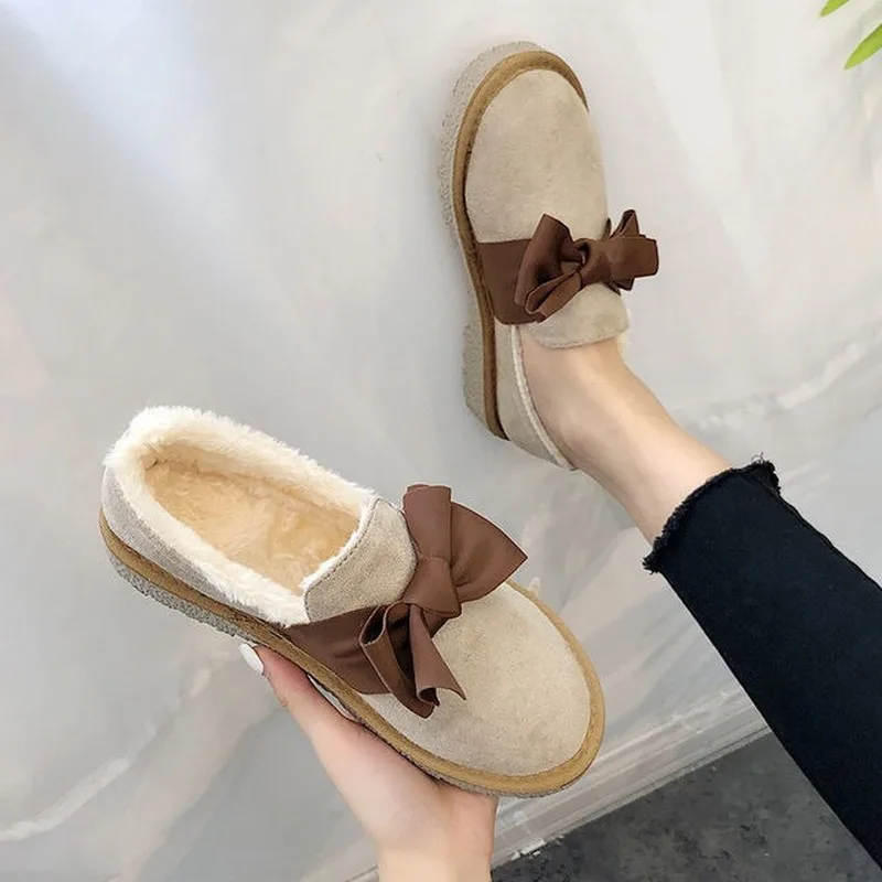 

Ботинки женские с узлом-бабочкой, теплые короткие сапоги на толстой плюшевой подкладке, Элегантная Модная стильная мягкая зимняя обувь