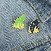 wolf forest starry sky cartoon brooch bag clothes backpack lapel enamel pin badges alloy jewelry gift for friend accessories