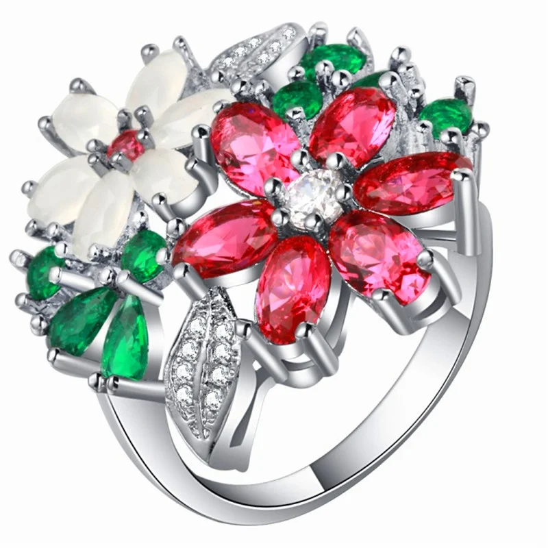 

Elegant Flower Floral Shaped Crystal Ring with Rhinestone Zircon for Women Female Wedding Engagement Bridal Jewelry