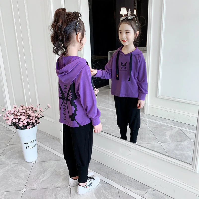 

New Spring Autumn Girls Cotton Hoodies Sports Kids Teenagers Suit Two PieceSweatshirts +Pants Children's Clothing Sets Quality