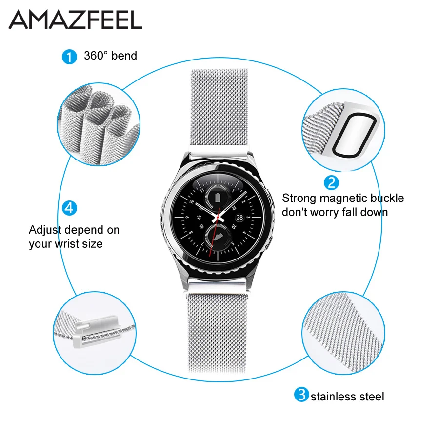 2 шт./упак. браслет для Huami Amazfit Bip Молодежные часы из нержавеющей стали сетчатый Браслет часы ремешок магнитный ремешок для часов на замену