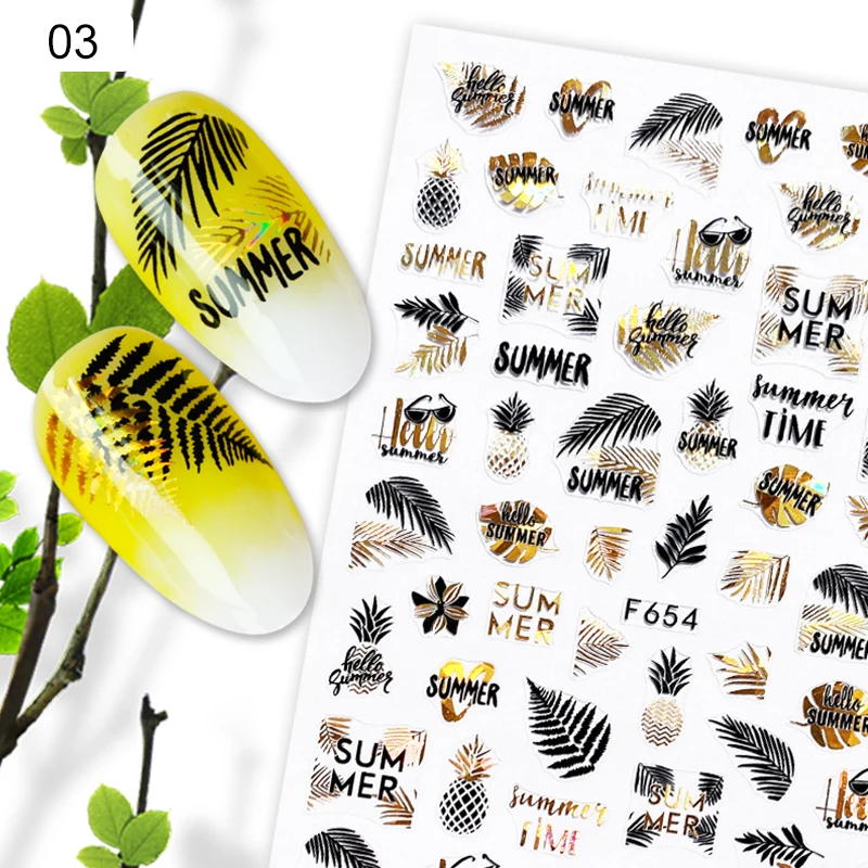1 шт. лист стикеры 3D на ногти Nail Art клейкая Летняя Пляжная черно белая слайдер