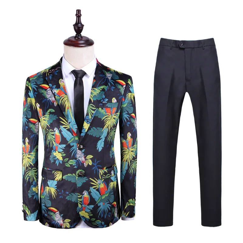 

Men suits костюм men's fashion printed casual suit men's banquet party suit mens suits blaze with pants terno masculino slim fit