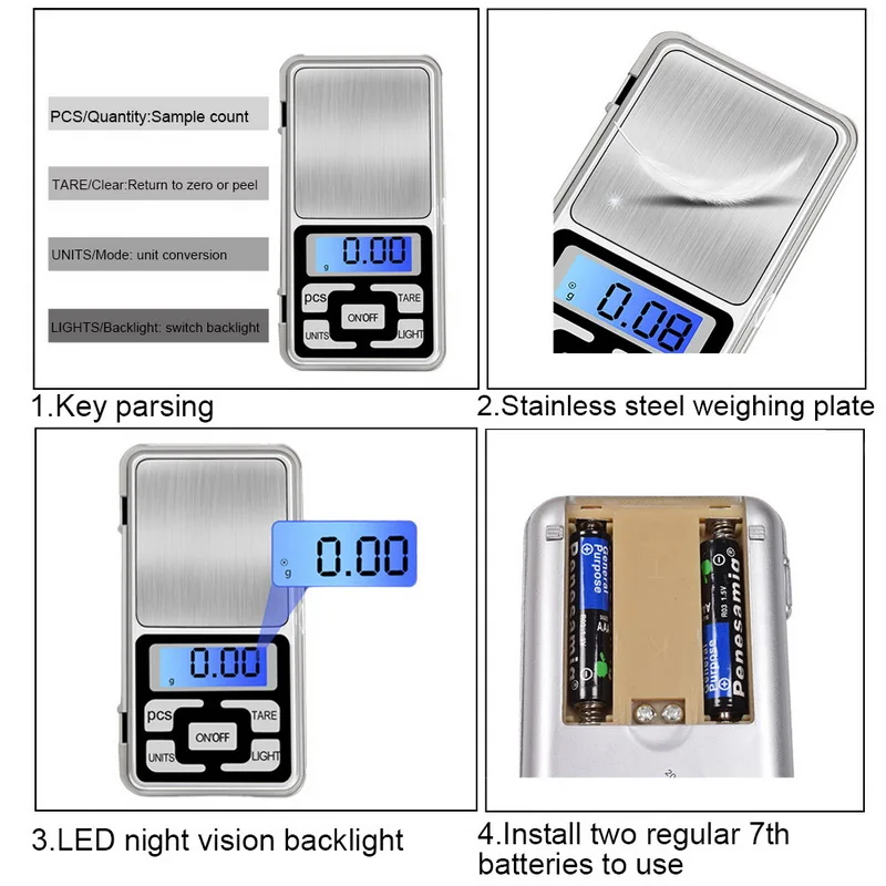 

Digital Scale 100/200/300/500g 0.01/0.1g High Accuracy Backlight Pocket Scale For Jewelry Gram Weight For Kitchen