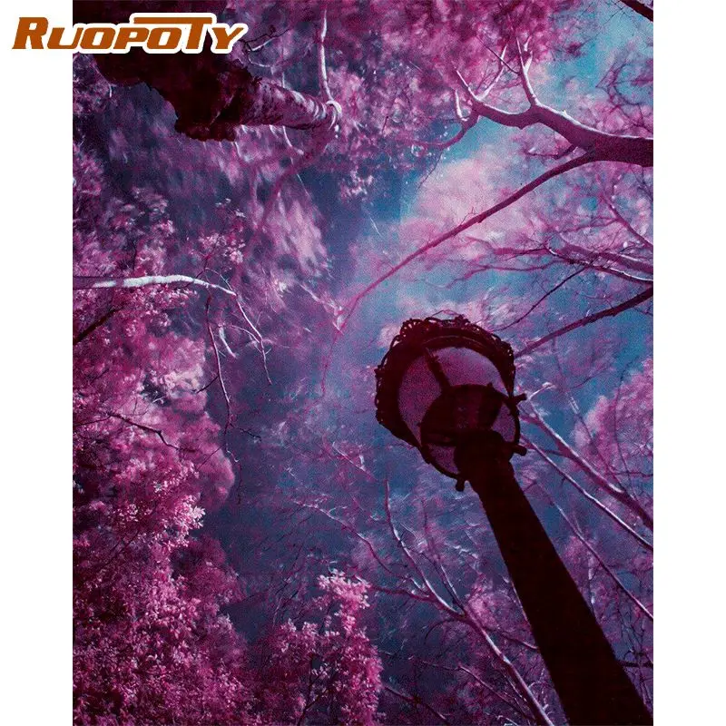 RUOPOTY DIY картина по номерам дерево уличный фонарь пейзаж холст для живописи