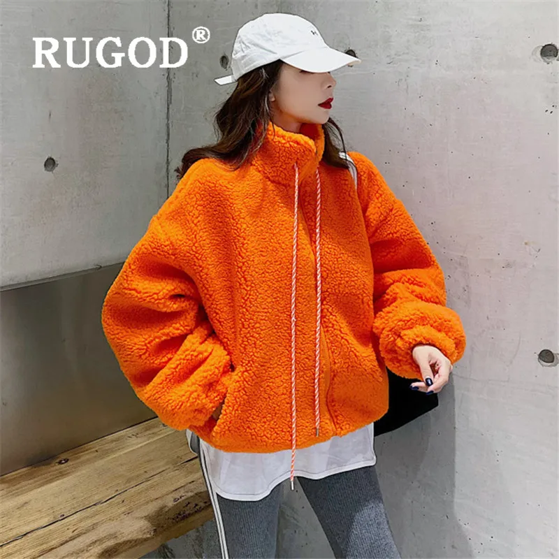 Женская толстовка с воротником-стойкой RUGOD оранжевое кашемировое пальто
