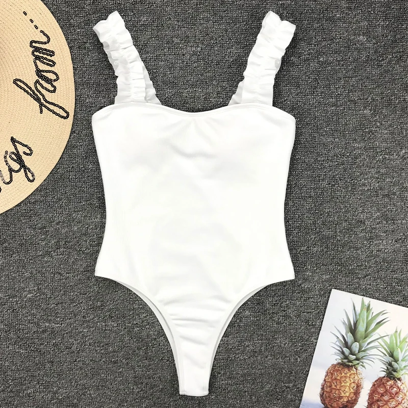 Ribbed White Sexy bodysuit one piece swimsuit ruffles swimwear women High Waist bikini 2019 bathing suit Monokini Bathers | Спорт и