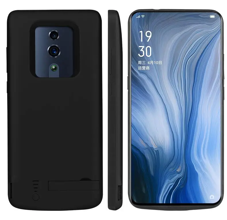 6000 мАч Внешний аккумулятор чехол для OPPO Reno Z ударопрочный аккумулятор зарядное устройство чехол Внешняя резервная зарядка подставка задняя крышка с USB - Цвет: Черный